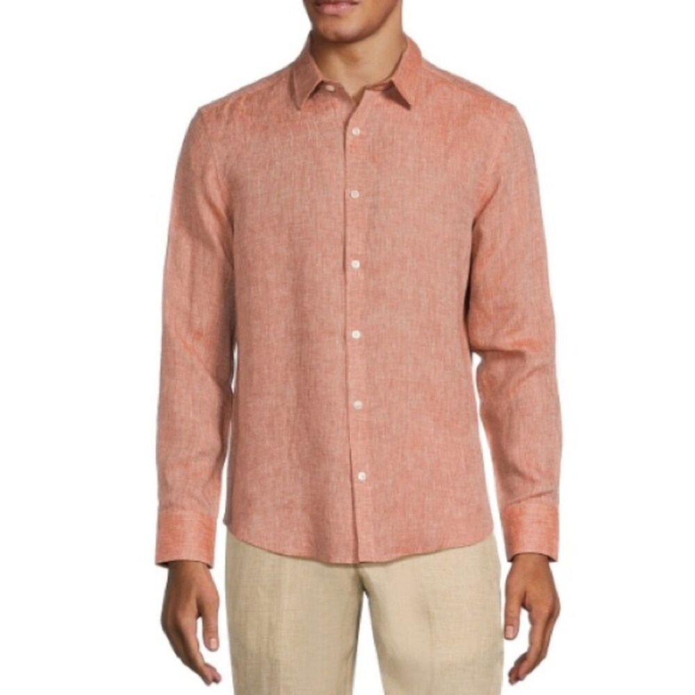 Baird McNutt 100% Linen Orange Long Sleeve Button Up Shirt L